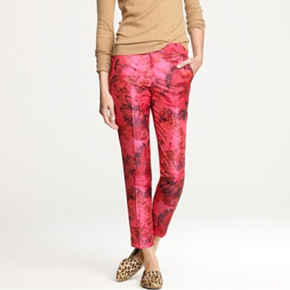 J. Crew Pink Red Floral Slim Pants